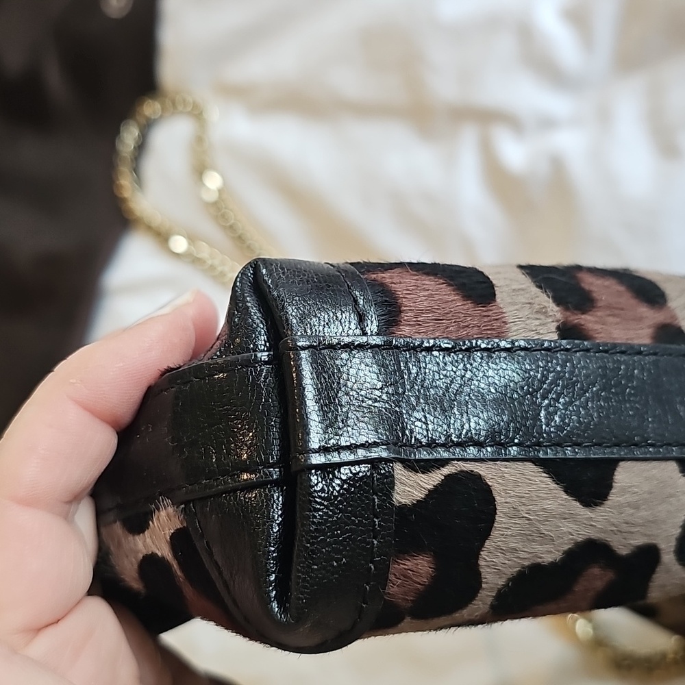 COACH OCELOT LEOPARD BROWN/TAN/BLACK CALF HAIR TURN LOCK CLUTCH BROWN/MULTI $595 - Picture 6 of 8